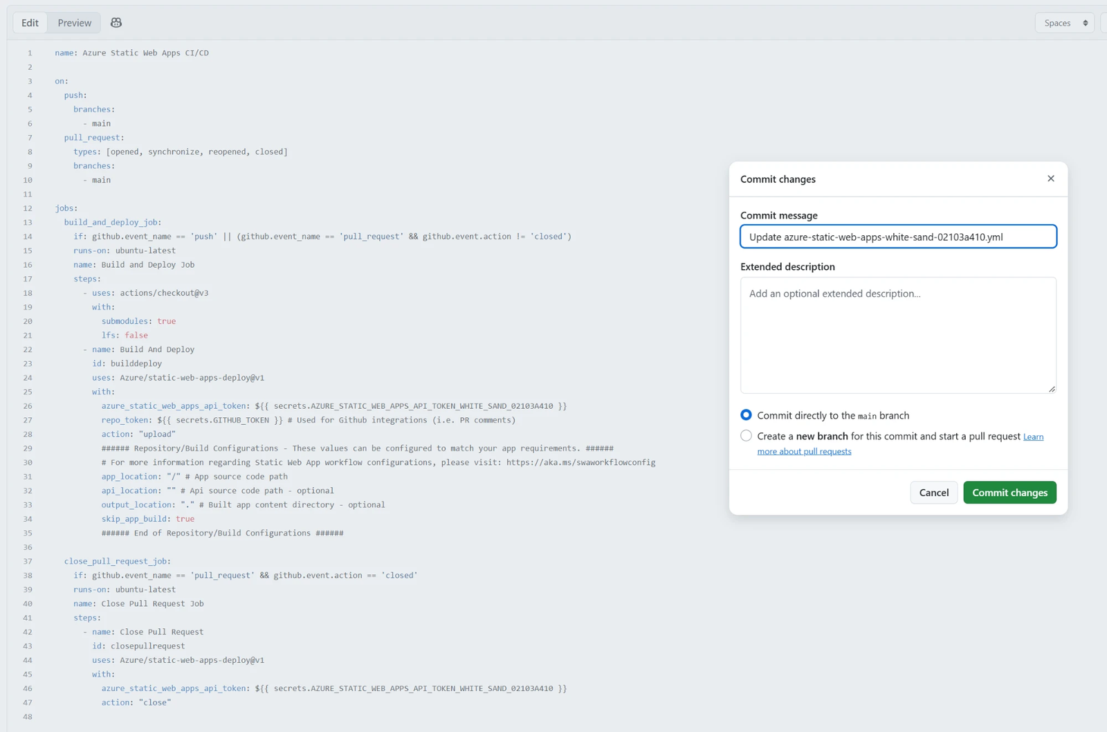 在 GitHub 網頁編輯 workflow，第 34 行加入 skip_app_build: true